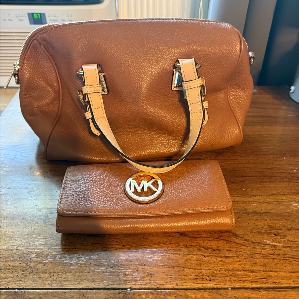 Michael Kors Tan Leather Satchel and Wallet